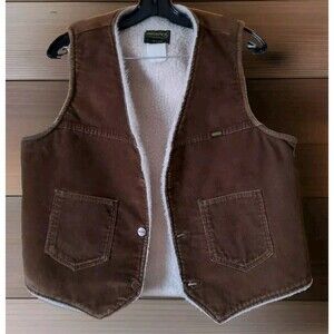 70's Maverick Blue Bell Corduroy Sherpa Vest Mens L Copper Buttons Retro Cowboy